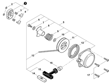 Recoil Starter Diagram and Parts List for EB633RT P54213001001 - P54213999999 Shindaiwa Leaf Blower / Vacuum