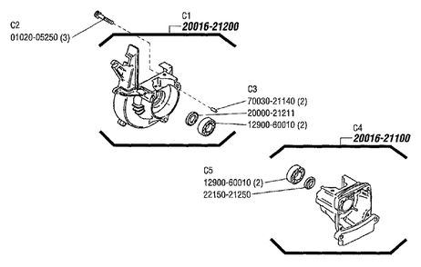 Crankcase Diagram and Parts List for C230 20000303 - 20999999 Shindaiwa Brush Cutter