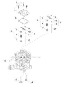 Valve Train Diagram and Parts List for PS344 T15513001001-T15513999999 Shindaiwa Power Broom