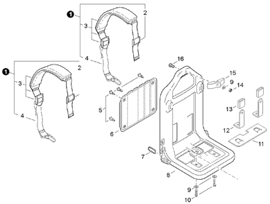 Backpack Frame, Harness Diagram and Parts List for EB500 P30236000000 - P30236999999 Shindaiwa Leaf Blower / Vacuum