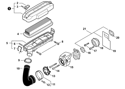 Intake Diagram and Parts List for EB633RT P54213001001 - P54213999999 Shindaiwa Leaf Blower / Vacuum