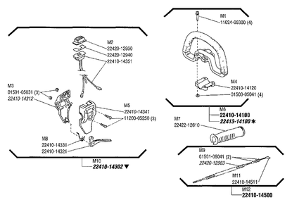 Handle, Throttle Lever (T/X230) Diagram and Parts List for T230 2000303 - 9999999 Shindaiwa Trimmer