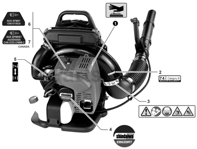 Labels Diagram and Parts List for EB633RT P54213001001 - P54213999999 Shindaiwa Leaf Blower / Vacuum