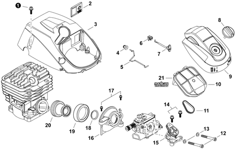 Intake, Air Filter, Engine Cover Diagram and Parts List for 492 C83615001001 - C83615999999 Shindaiwa Chainsaw
