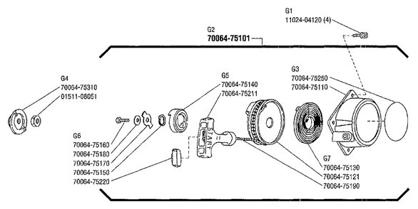 Starter Diagram and Parts List for C230 20000303 - 20999999 Shindaiwa Brush Cutter