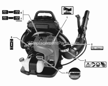 Labels Diagram and Parts List for EB633RT P39012001001 - P39012999999 Shindaiwa Leaf Blower / Vacuum