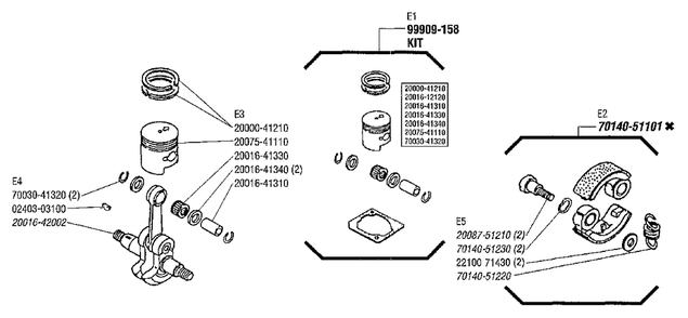 Clutch, Piston Diagram and Parts List for C230 20000303 - 20999999 Shindaiwa Brush Cutter