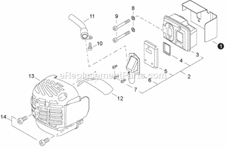 Exhaust Diagram and Parts List for HT232 T23111001001 - T23111999999 Shindaiwa Hedge Trimmer