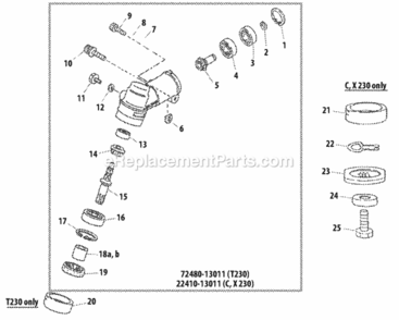 Gearcase Diagram and Parts List for T230  Shindaiwa Trimmer