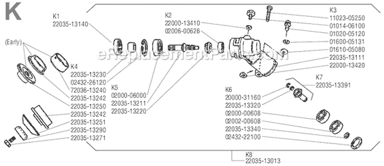 Page K Diagram and Parts List for T-20  Shindaiwa Trimmer