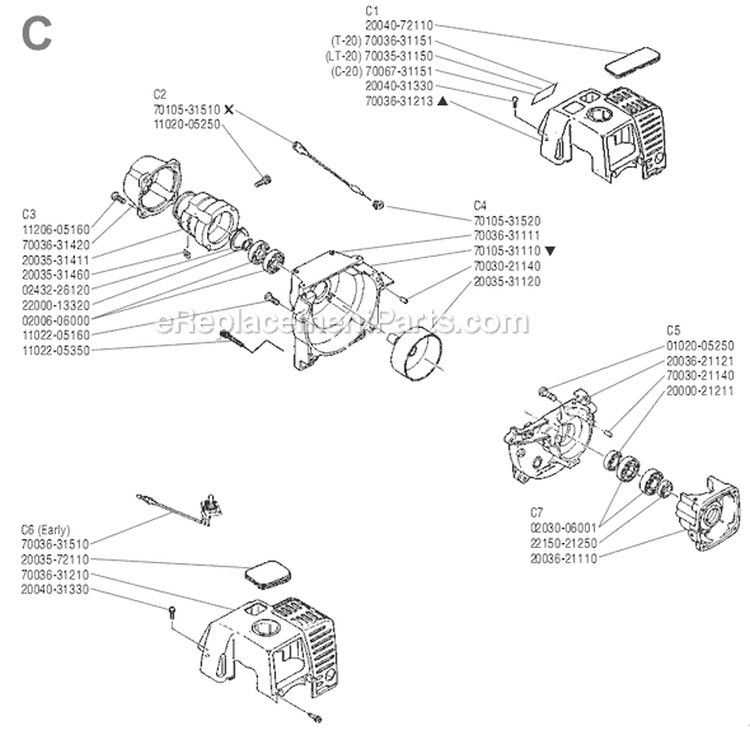 Page C Diagram and Parts List for T-20  Shindaiwa Trimmer