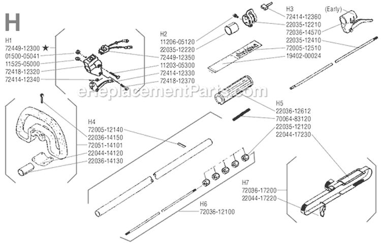 Page H Diagram and Parts List for T-20  Shindaiwa Trimmer