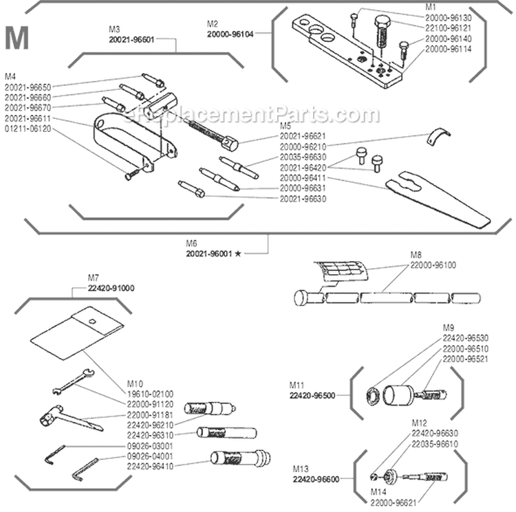Page M Diagram and Parts List for T-250  Shindaiwa Trimmer