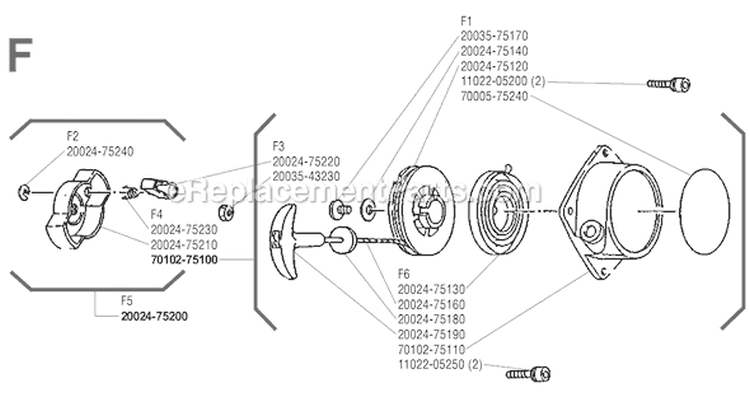 Page F Diagram and Parts List for T-250  Shindaiwa Trimmer
