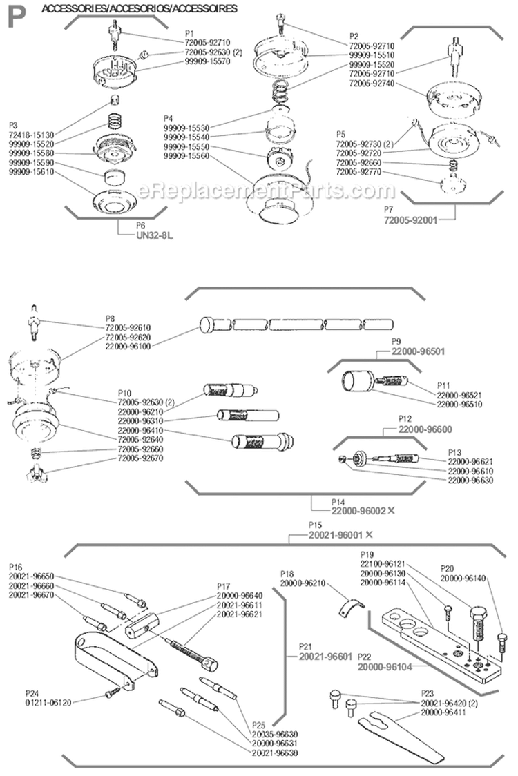 Page P Diagram and Parts List for T-25  Shindaiwa Trimmer