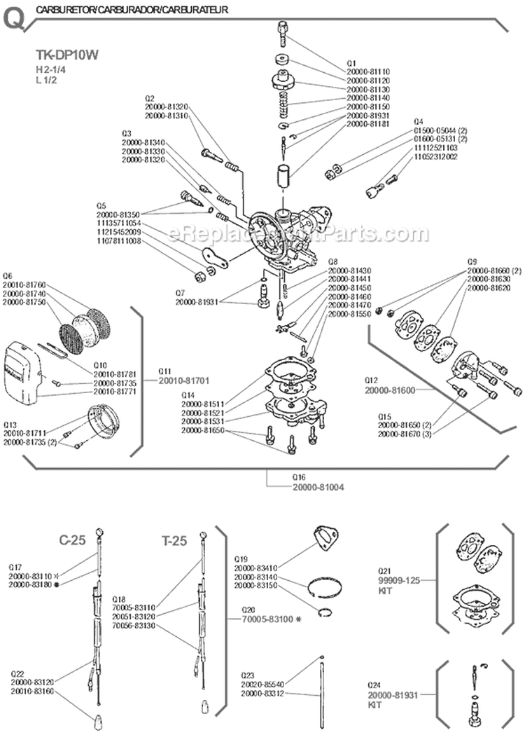 Page Q Diagram and Parts List for T-25  Shindaiwa Trimmer