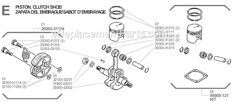Page E Diagram and Parts List for T-25  Shindaiwa Trimmer