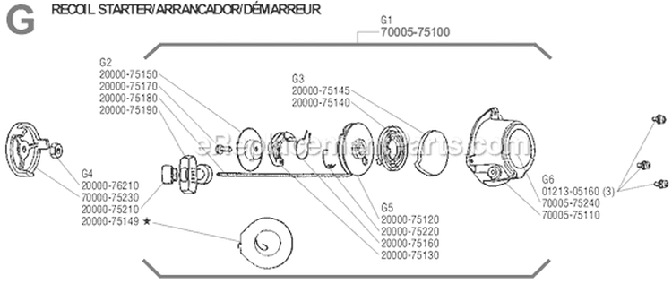 Page G Diagram and Parts List for T-25  Shindaiwa Trimmer