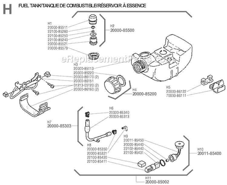 Page H Diagram and Parts List for T-25  Shindaiwa Trimmer