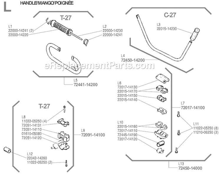 Page L Diagram and Parts List for T-27  Shindaiwa Trimmer