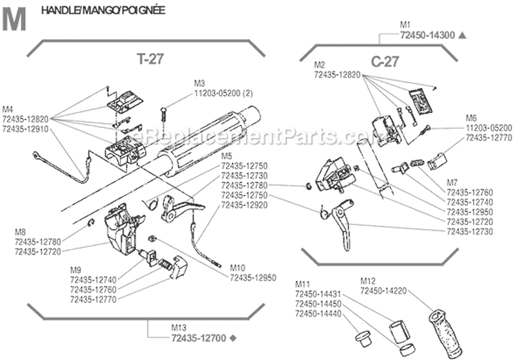 Page M Diagram and Parts List for T-27  Shindaiwa Trimmer