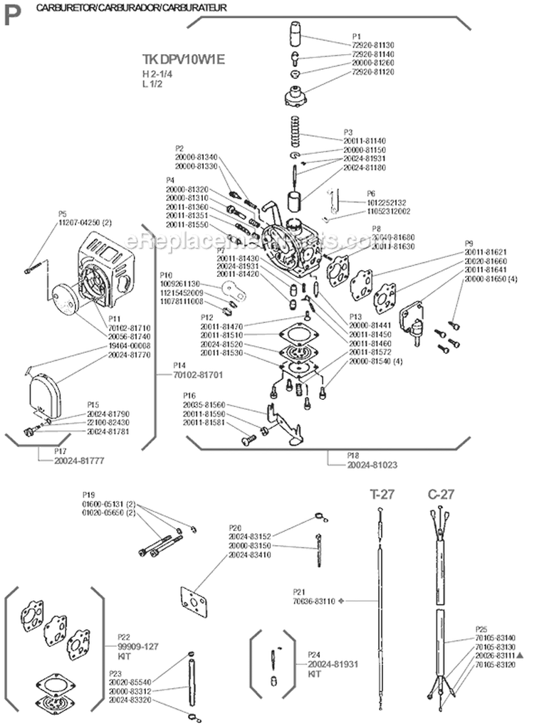 Page P Diagram and Parts List for T-27  Shindaiwa Trimmer
