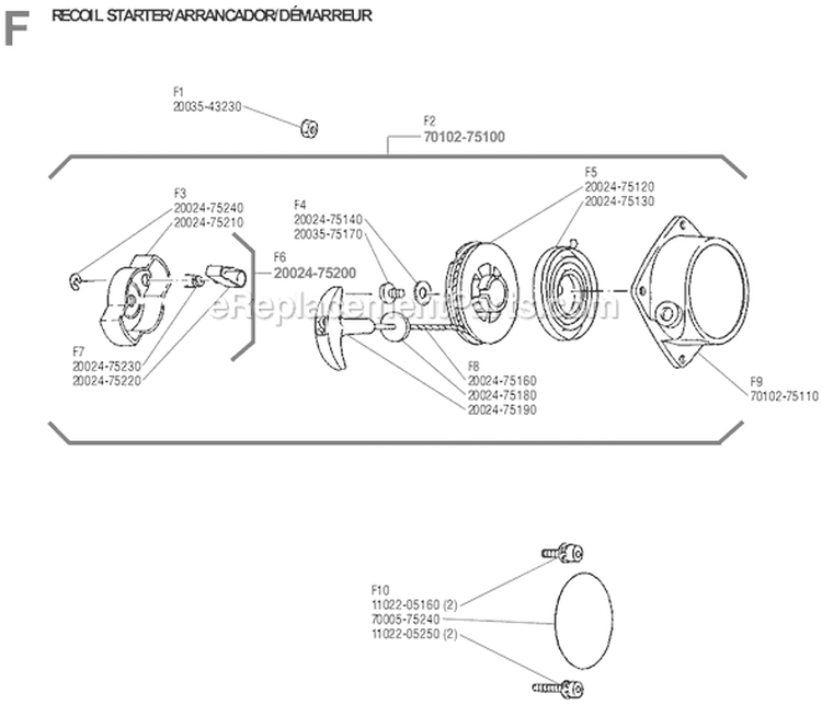 Page F Diagram and Parts List for T-27  Shindaiwa Trimmer