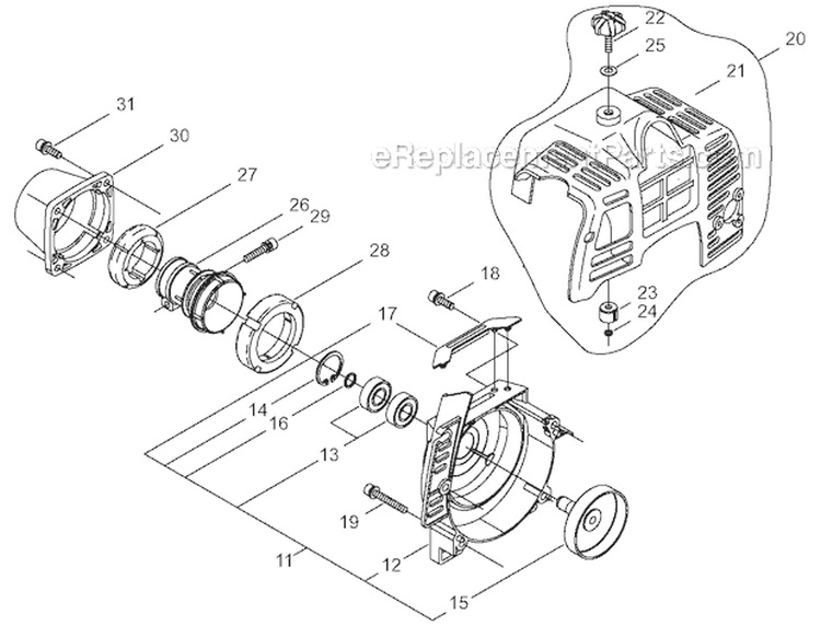 Crankcase, Engine Cover, Fan Cover - Part 2 Diagram and Parts List for T230XR-EMC 36005665-36007144 Shindaiwa Trimmer
