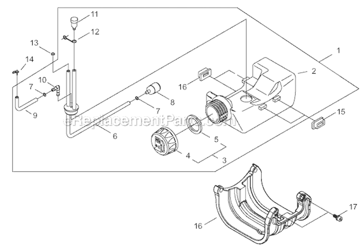Fuel Tank Diagram and Parts List for T230XR-EMC 36005665-36007144 Shindaiwa Trimmer