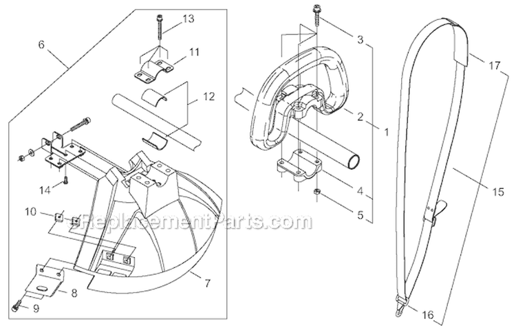 Handle Assembly, Debris Shield Diagram and Parts List for T230XR-EMC 36005665-36007144 Shindaiwa Trimmer