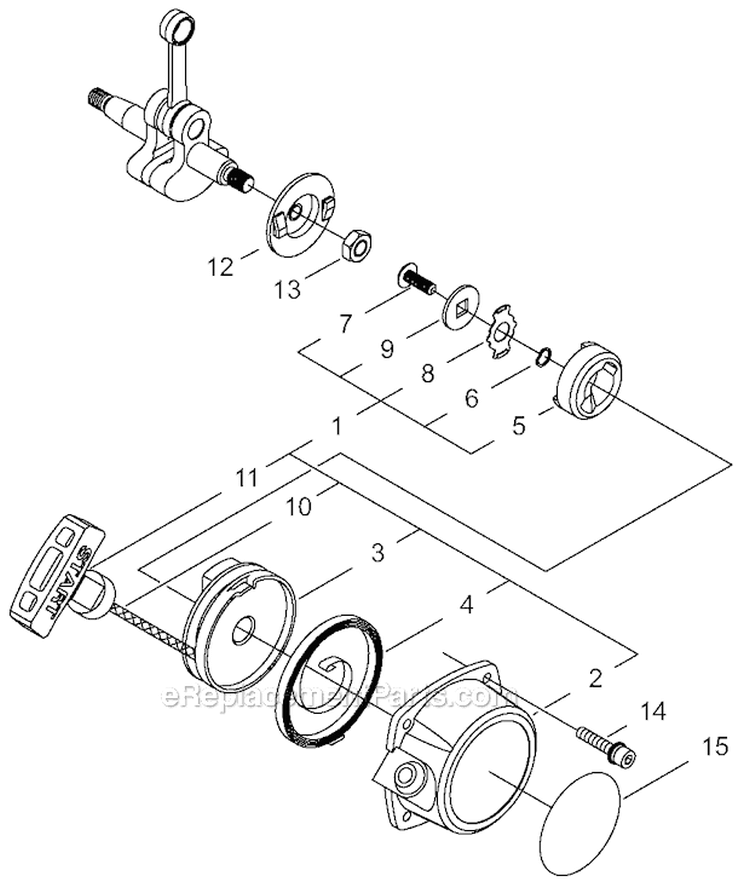 Starter Diagram and Parts List for T230XR-EMC 9013195-9095664 Shindaiwa Trimmer
