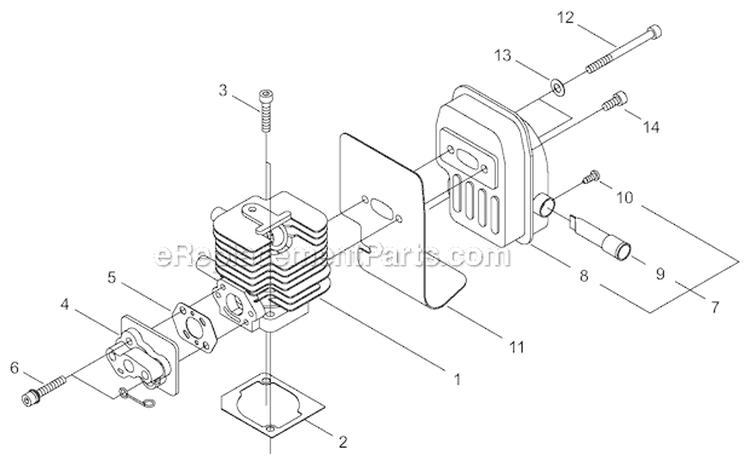 Cylinder, Intake, Muffler Diagram and Parts List for T230XR-EMC 9013195-9095664 Shindaiwa Trimmer