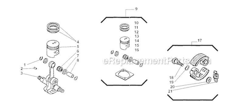 Clutch, Piston Diagram and Parts List for T230X 2000303 and Up Shindaiwa Trimmer