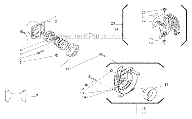 Fan Cover Diagram and Parts List for T230X 2000303 and Up Shindaiwa Trimmer