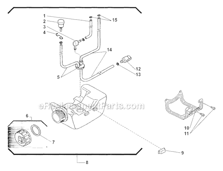 Fuel Tank Diagram and Parts List for T230X 2000303 and Up Shindaiwa Trimmer