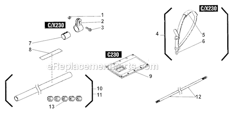 Outer Tube Diagram and Parts List for T230 2000303 and Up Shindaiwa Trimmer