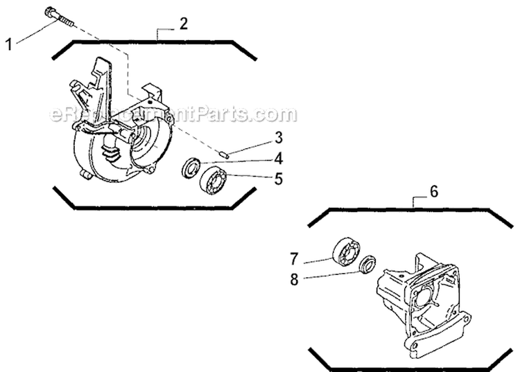 Crankcase Diagram and Parts List for T230 2000303 and Up Shindaiwa Trimmer