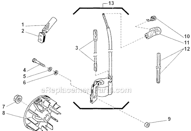 Flywheel Diagram and Parts List for T230 2000303 and Up Shindaiwa Trimmer
