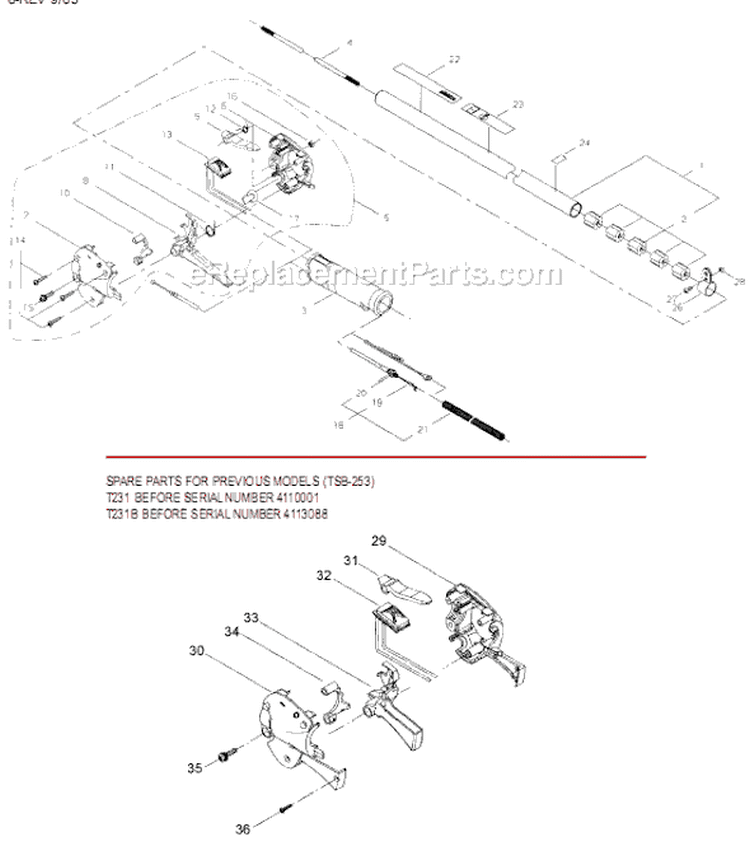 Page I Diagram and Parts List for T231B  Shindaiwa Trimmer