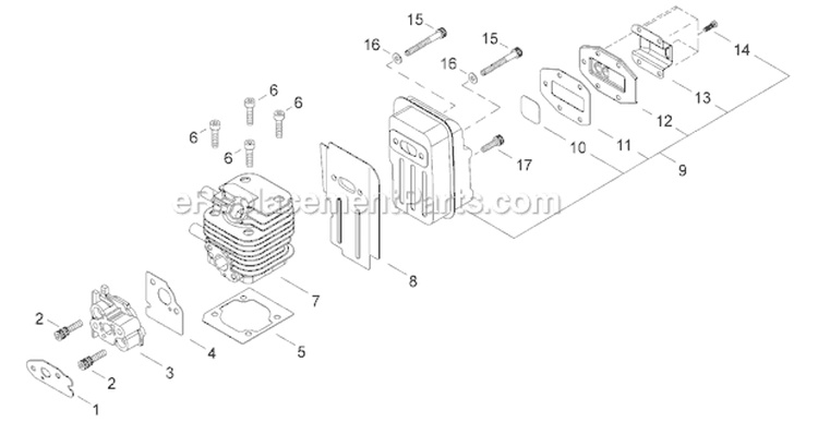 Intake/Cylinder/Exhaust Diagram and Parts List for T242  Shindaiwa Trimmer