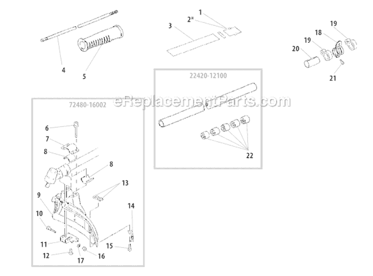 Handle, Outer Tube Diagram and Parts List for T260B  Shindaiwa Trimmer