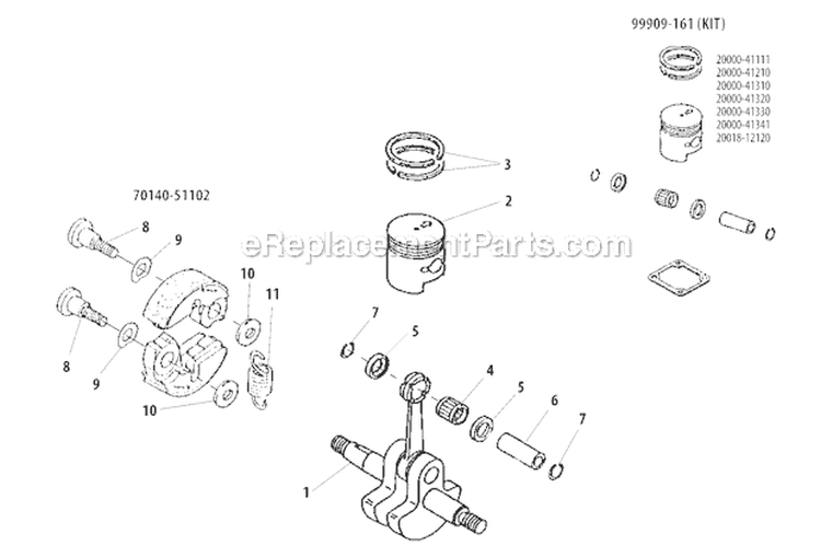 Piston, Clutch Shoe Diagram and Parts List for T260B  Shindaiwa Trimmer