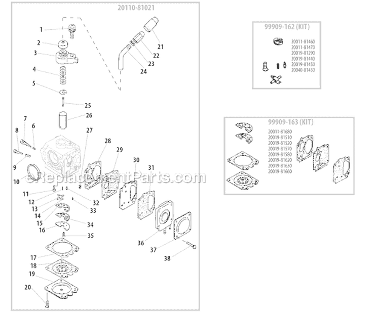 Carburetor - Non EPA and CARB Diagram and Parts List for T260B  Shindaiwa Trimmer