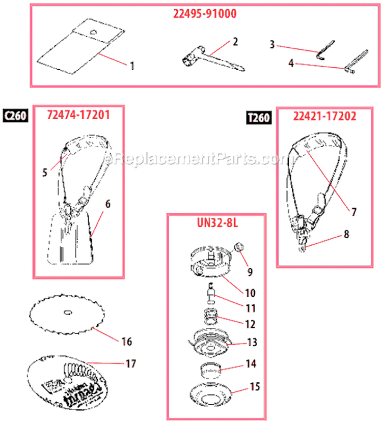 Page L Diagram and Parts List for T260  Shindaiwa Trimmer