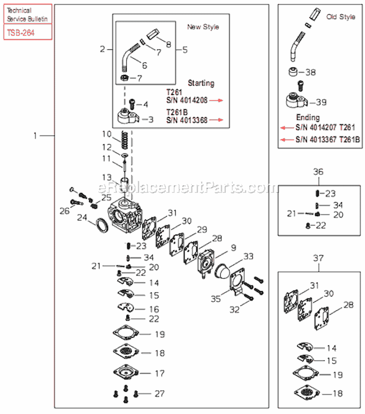 Page H Diagram and Parts List for T261B  Shindaiwa Trimmer