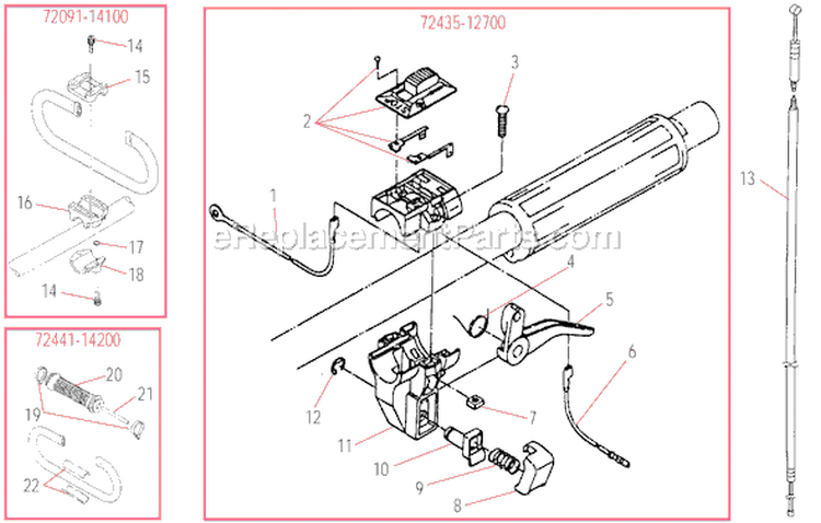 Throttle Lever Diagram and Parts List for T270  Shindaiwa Trimmer