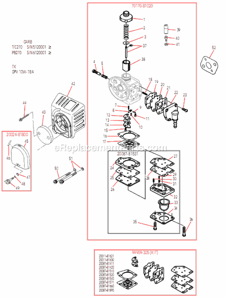 Carburetor (EPA/CARB) Diagram and Parts List for T270  Shindaiwa Trimmer