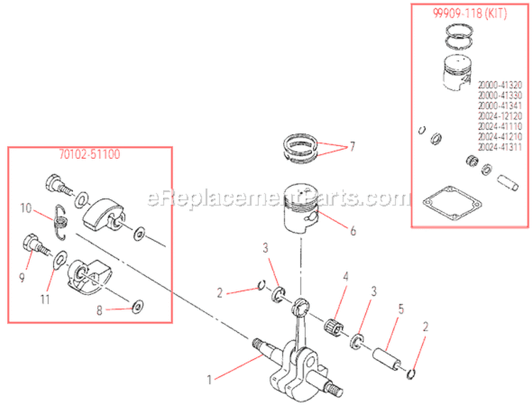 Clutch, Piston Diagram and Parts List for T270  Shindaiwa Trimmer