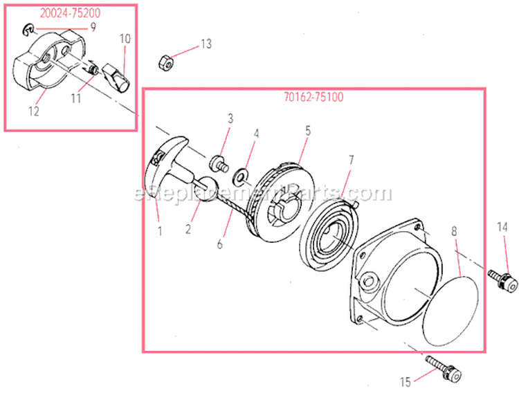 Recoil Starter Diagram and Parts List for T270  Shindaiwa Trimmer
