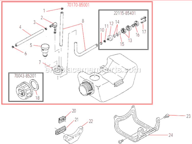Fuel Tank Diagram and Parts List for T270  Shindaiwa Trimmer